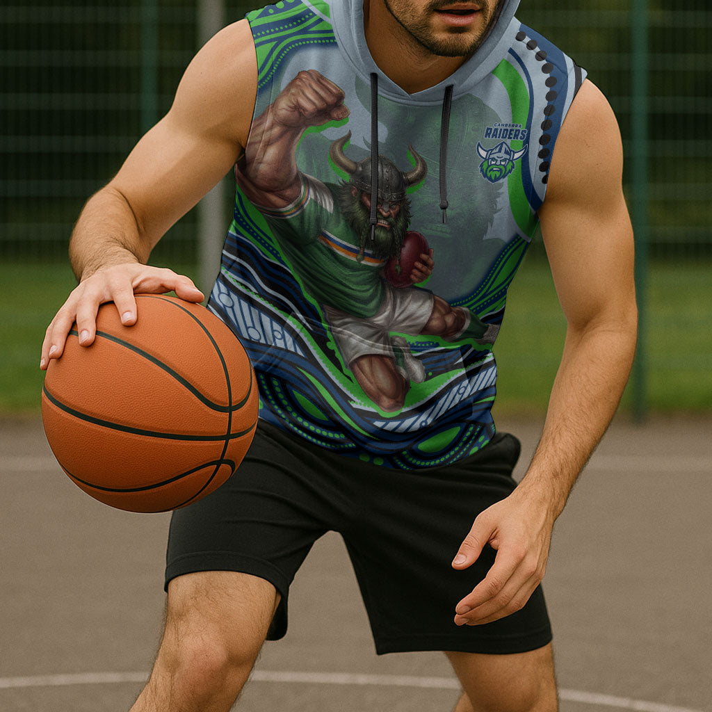 Personalized Canberra Raiders Sleeveless Hoodie Aboriginal Dot Art - Dreamtime Rugby Mascot