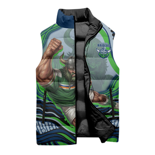 Personalized Canberra Raiders Sleeveless Puffer Jacket Aboriginal Dot Art - Dreamtime Rugby Mascot