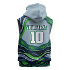 Personalized Canberra Raiders Sleeveless Zip Hoodie Aboriginal Dot Art - Dreamtime Rugby Mascot