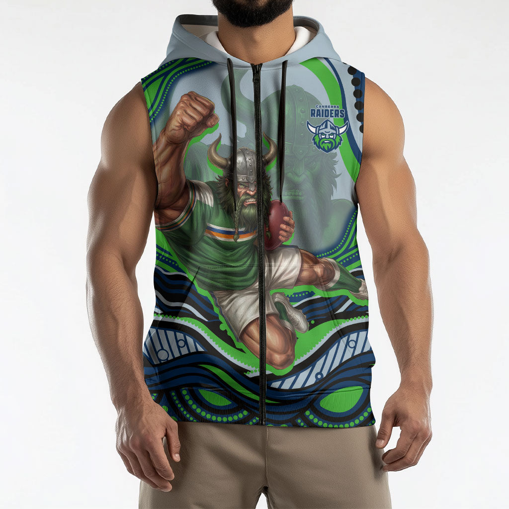 Personalized Canberra Raiders Sleeveless Zip Hoodie Aboriginal Dot Art - Dreamtime Rugby Mascot