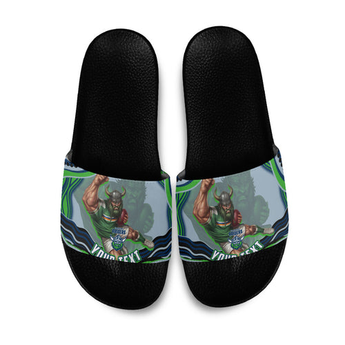 Personalized Canberra Raiders Slide Sandals Aboriginal Dot Art - Dreamtime Rugby Mascot
