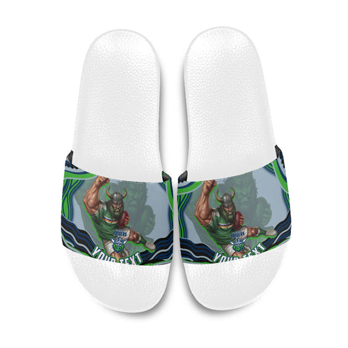 Personalized Canberra Raiders Slide Sandals Aboriginal Dot Art - Dreamtime Rugby Mascot