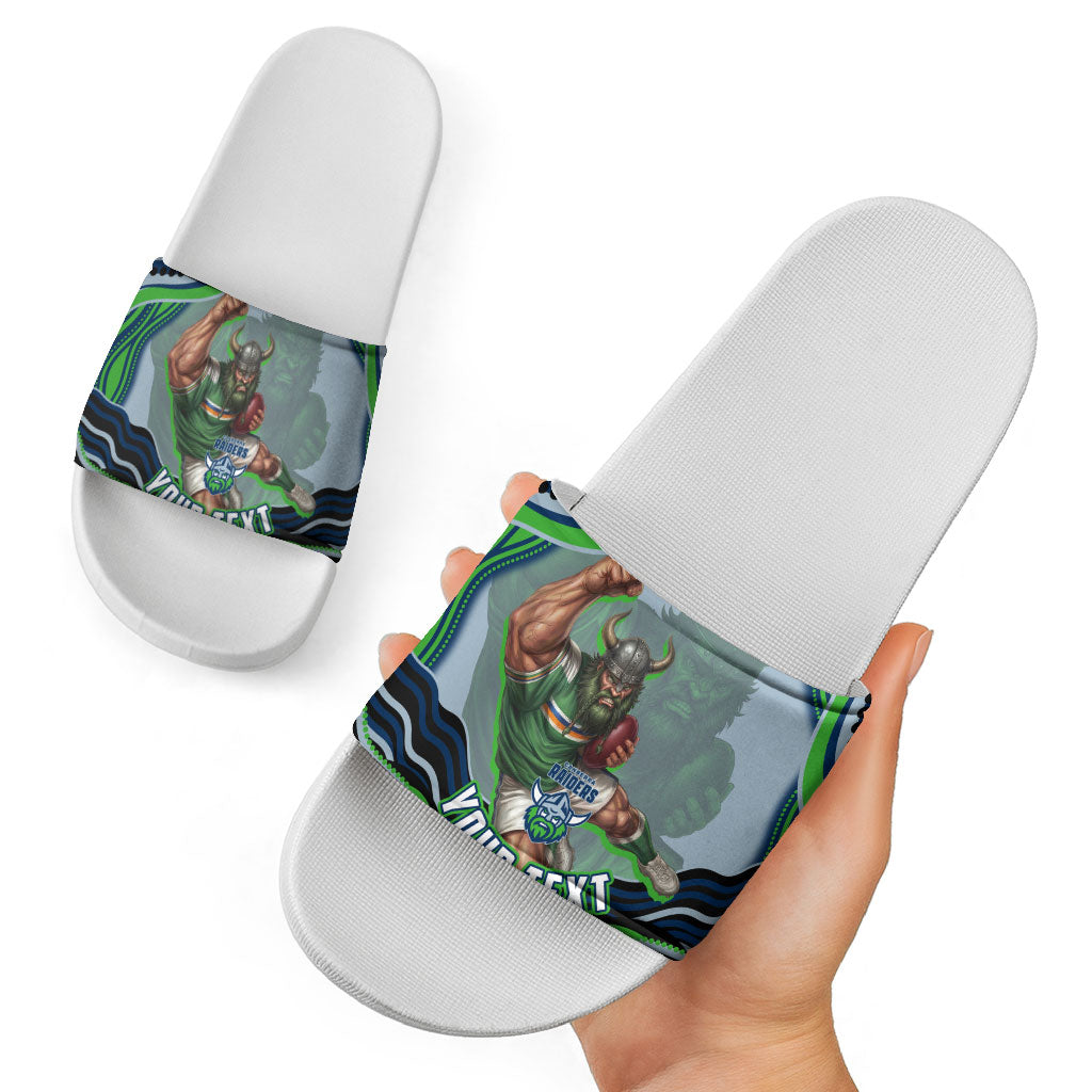 Personalized Canberra Raiders Slide Sandals Aboriginal Dot Art - Dreamtime Rugby Mascot