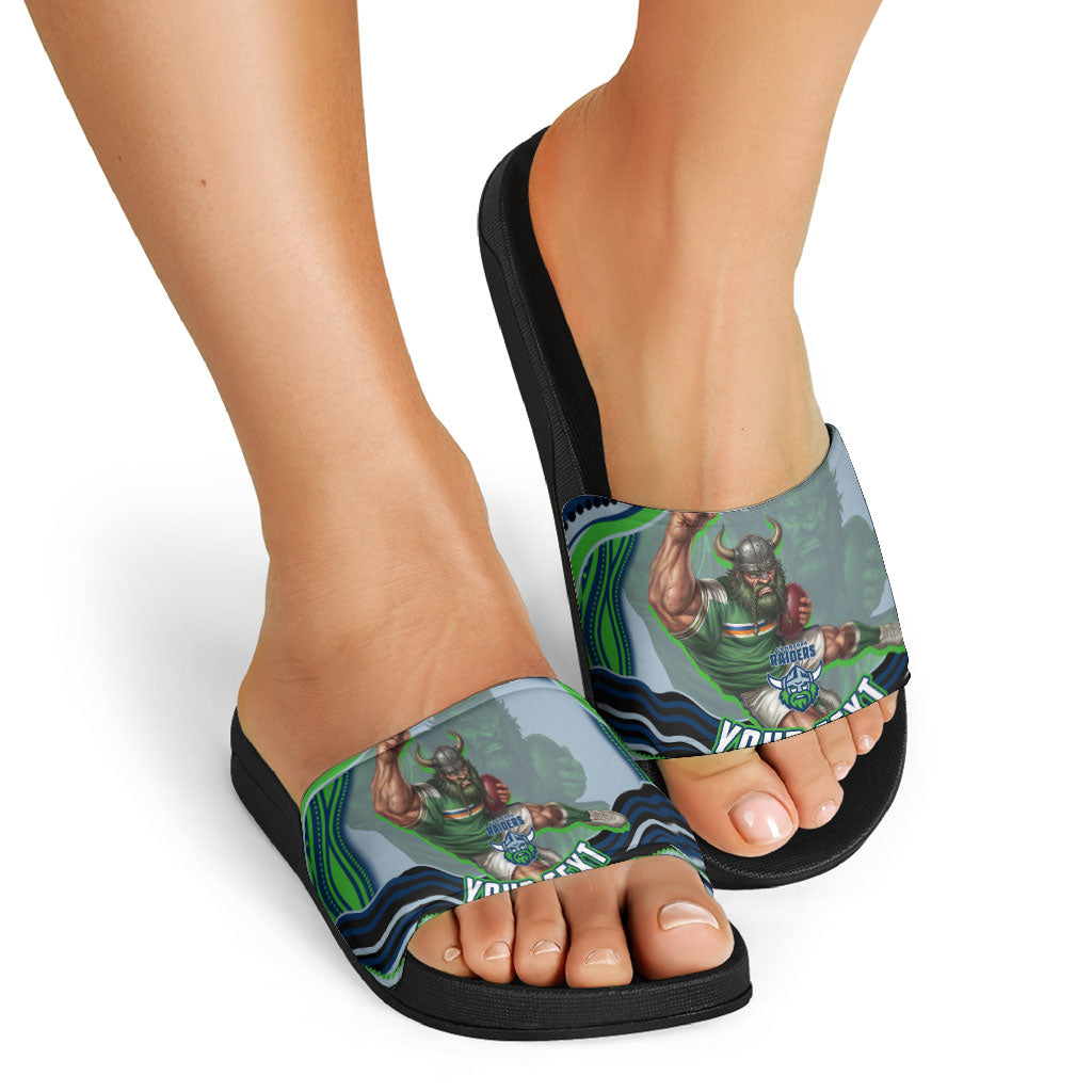 Personalized Canberra Raiders Slide Sandals Aboriginal Dot Art - Dreamtime Rugby Mascot