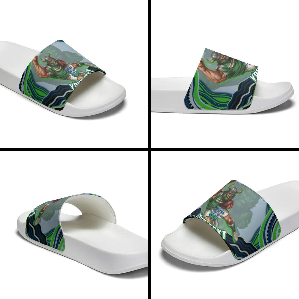 Personalized Canberra Raiders Slide Sandals Aboriginal Dot Art - Dreamtime Rugby Mascot