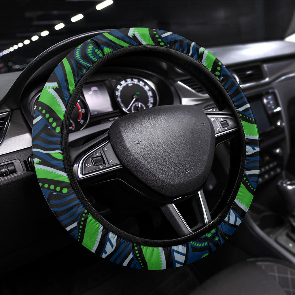 Canberra Raiders Steering Wheel Cover Aboriginal Dot Art - Dreamtime Rugby Mascot