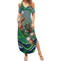 Personalized Canberra Raiders Summer Maxi Dress Aboriginal Dot Art - Dreamtime Rugby Mascot