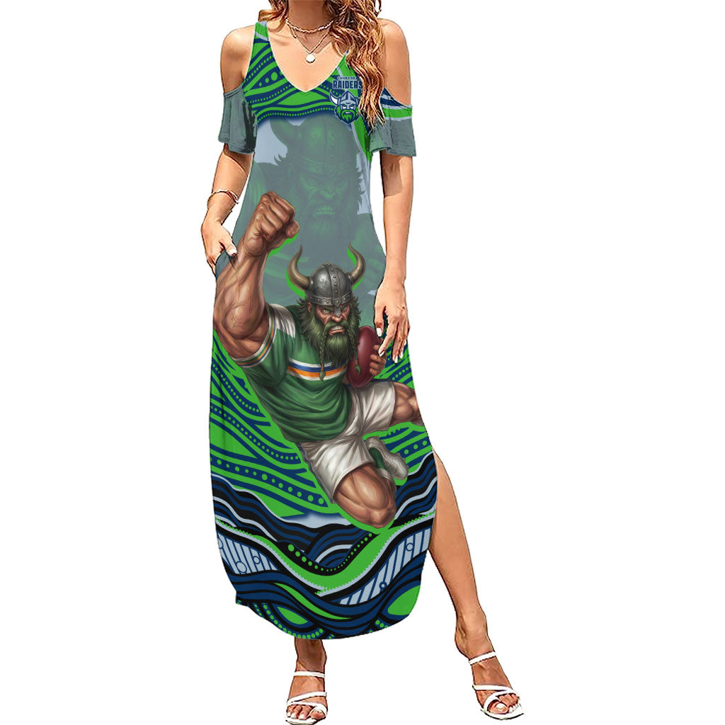 Personalized Canberra Raiders Summer Maxi Dress Aboriginal Dot Art - Dreamtime Rugby Mascot