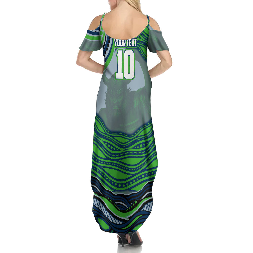 Personalized Canberra Raiders Summer Maxi Dress Aboriginal Dot Art - Dreamtime Rugby Mascot