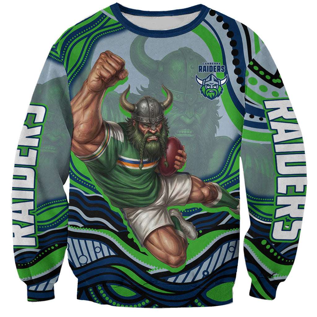 Personalized Canberra Raiders Sweatshirt Aboriginal Dot Art - Dreamtime Rugby Mascot