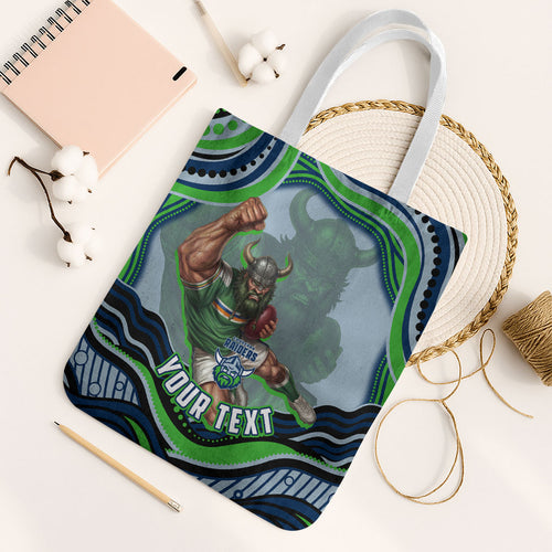 Personalized Canberra Raiders Tote Bag Aboriginal Dot Art - Dreamtime Rugby Mascot