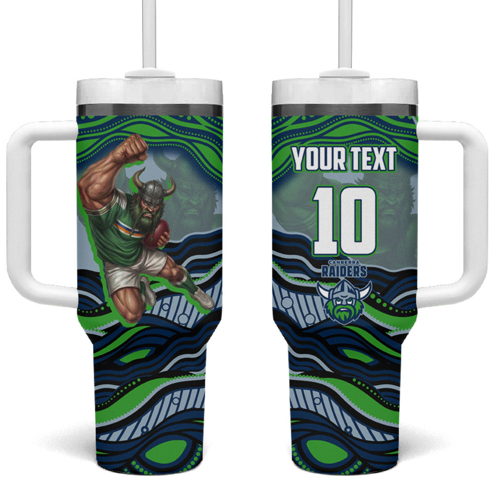Personalized Canberra Raiders Tumbler With Handle Aboriginal Dot Art - Dreamtime Rugby Mascot