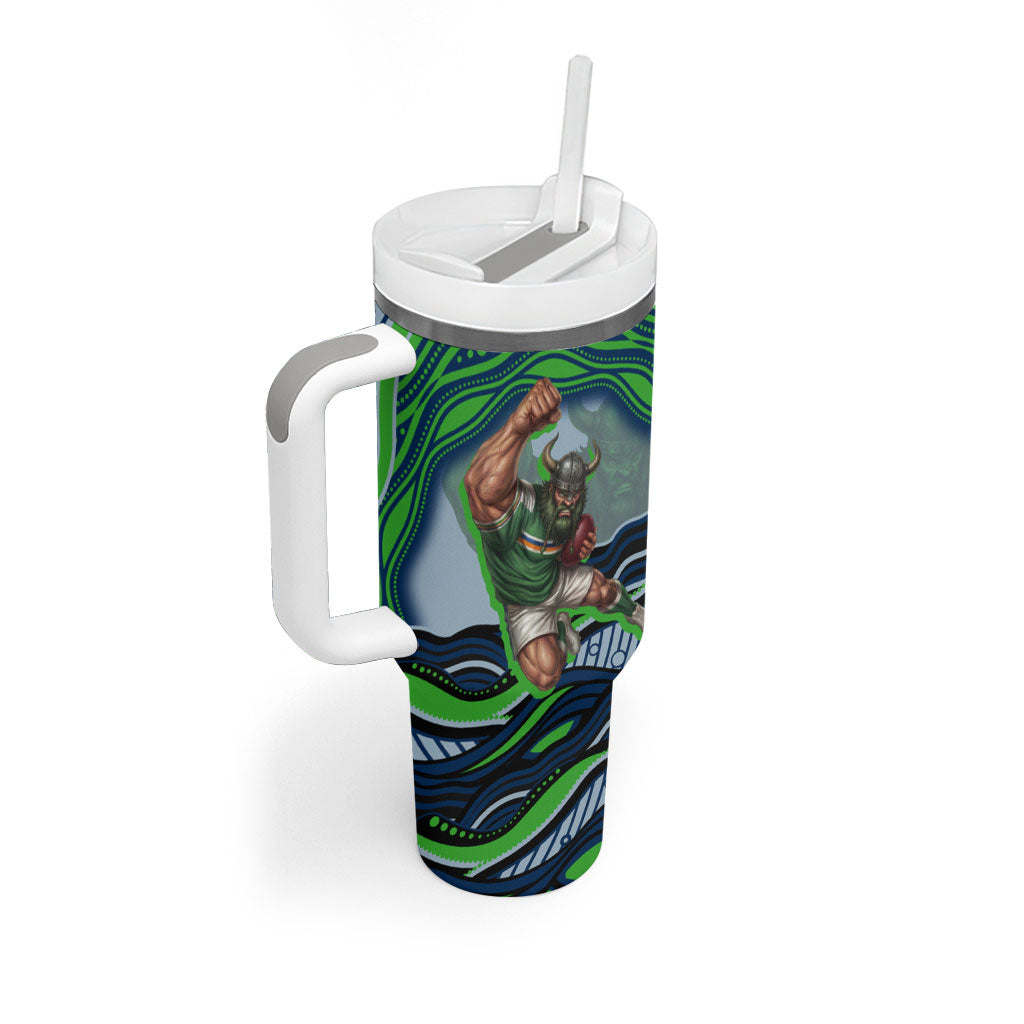 Personalized Canberra Raiders Tumbler With Handle Aboriginal Dot Art - Dreamtime Rugby Mascot