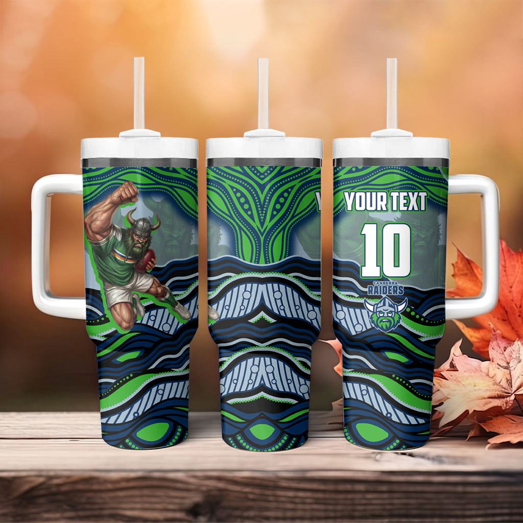 Personalized Canberra Raiders Tumbler With Handle Aboriginal Dot Art - Dreamtime Rugby Mascot