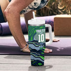 Personalized Canberra Raiders Tumbler With Handle Aboriginal Dot Art - Dreamtime Rugby Mascot