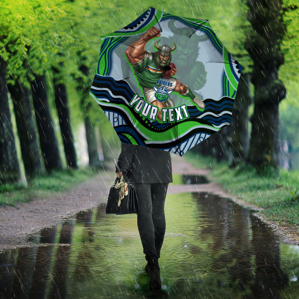 Personalized Canberra Raiders Umbrella Aboriginal Dot Art - Dreamtime Rugby Mascot