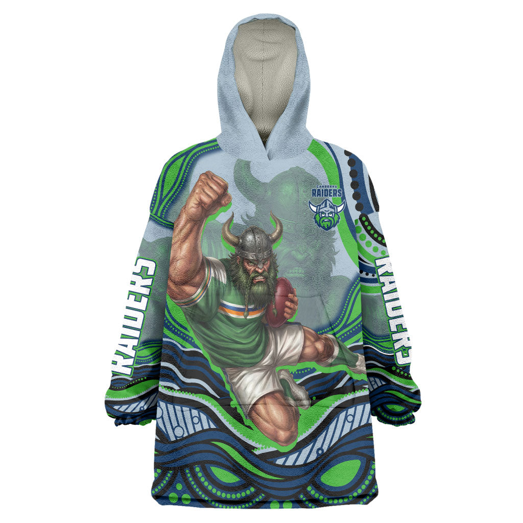 Personalized Canberra Raiders Wearable Blanket Hoodie Aboriginal Dot Art - Dreamtime Rugby Mascot