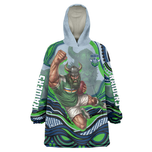 Personalized Canberra Raiders Wearable Blanket Hoodie Aboriginal Dot Art - Dreamtime Rugby Mascot