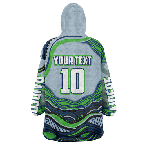 Personalized Canberra Raiders Wearable Blanket Hoodie Aboriginal Dot Art - Dreamtime Rugby Mascot