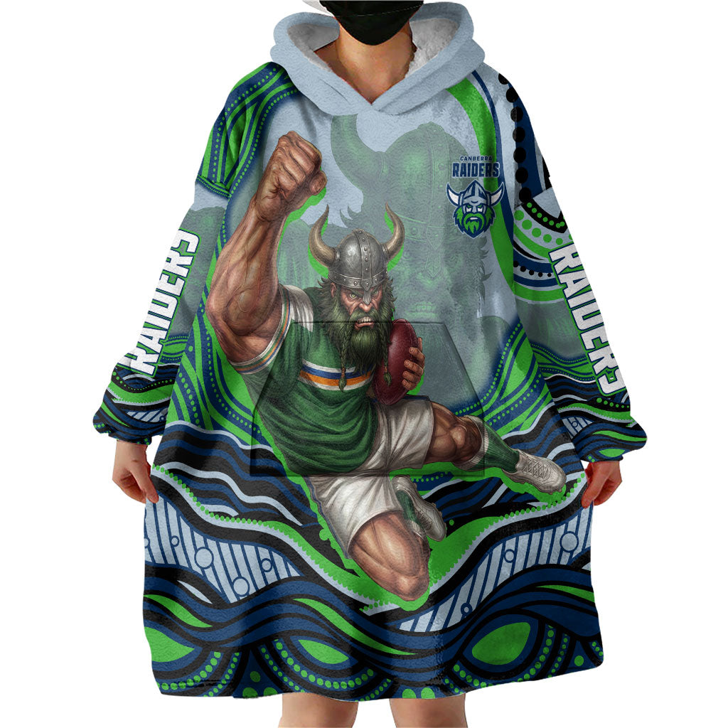 Personalized Canberra Raiders Wearable Blanket Hoodie Aboriginal Dot Art - Dreamtime Rugby Mascot