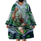 Personalized Canberra Raiders Wearable Blanket Hoodie Aboriginal Dot Art - Dreamtime Rugby Mascot