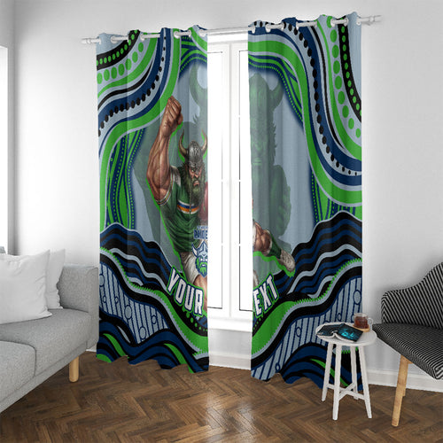 Personalized Canberra Raiders Window Curtain Aboriginal Dot Art - Dreamtime Rugby Mascot