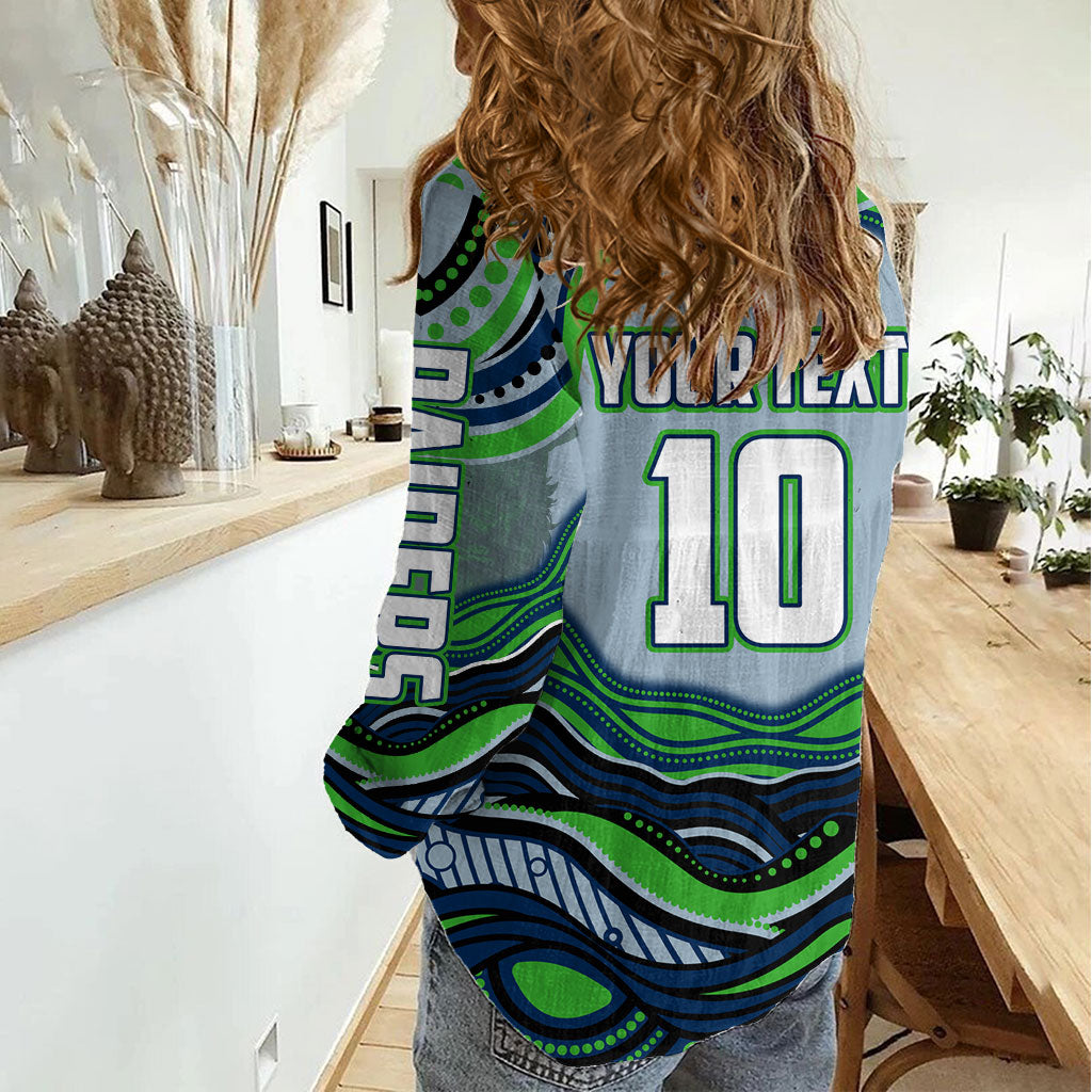 Personalized Canberra Raiders Women Casual Shirt Aboriginal Dot Art - Dreamtime Rugby Mascot