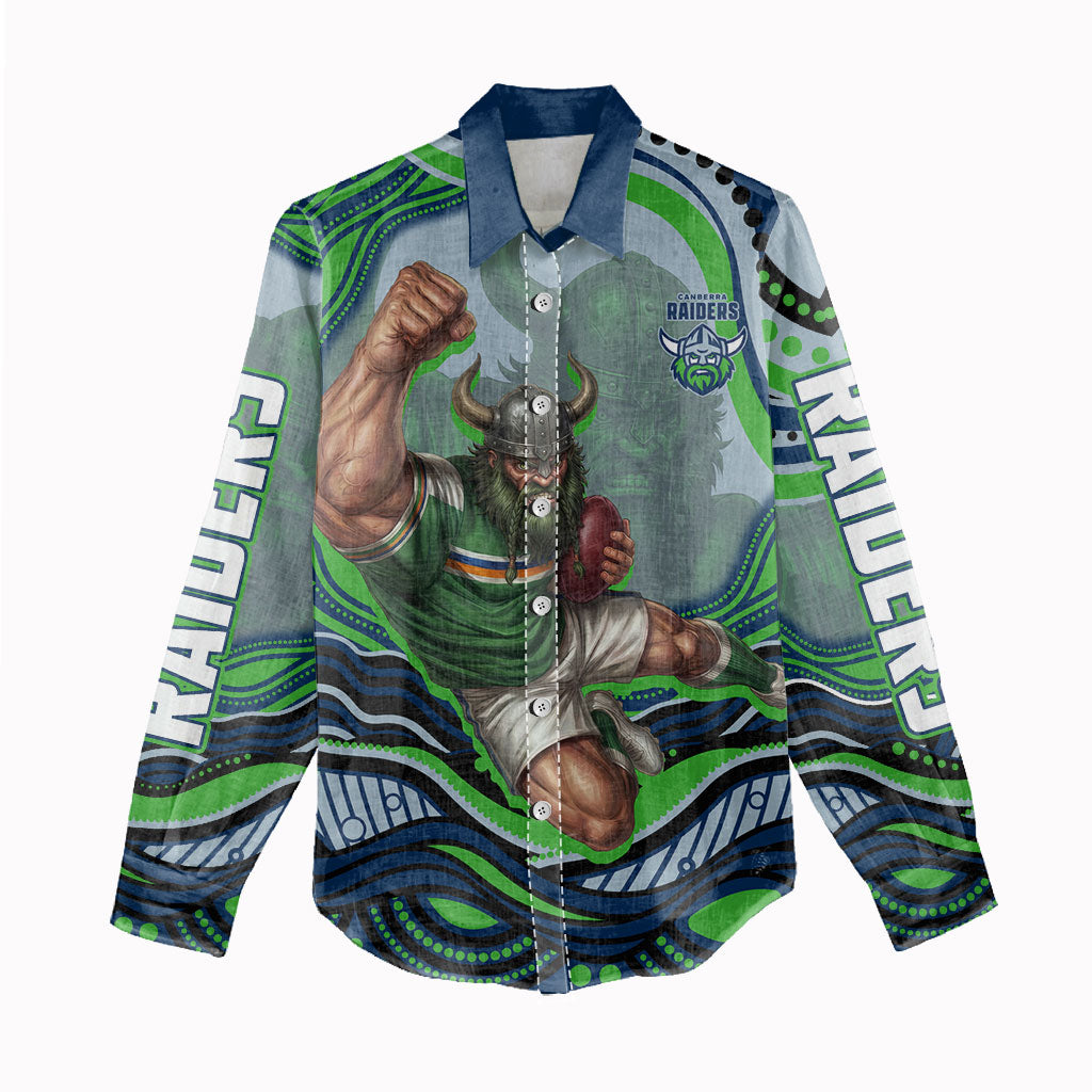 Personalized Canberra Raiders Women Casual Shirt Aboriginal Dot Art - Dreamtime Rugby Mascot