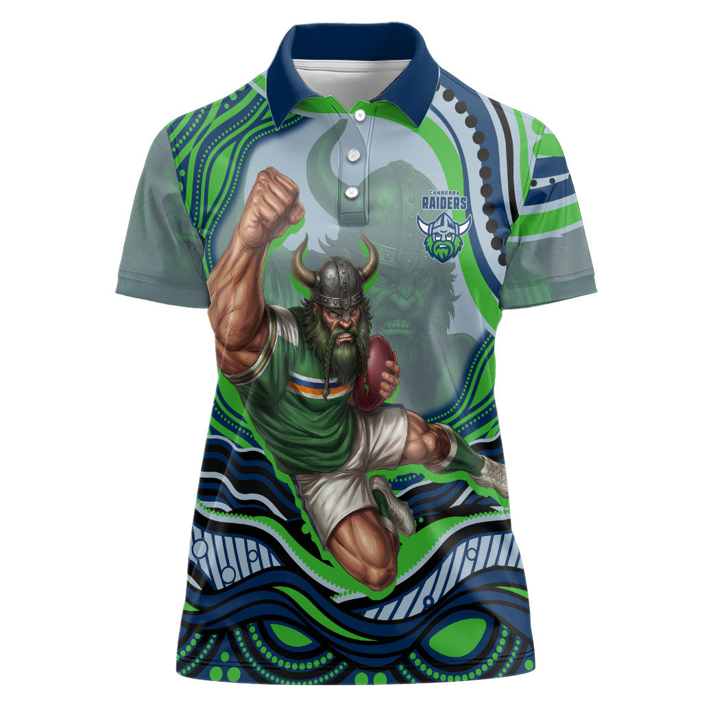 Personalized Canberra Raiders Women Polo Shirt Aboriginal Dot Art - Dreamtime Rugby Mascot
