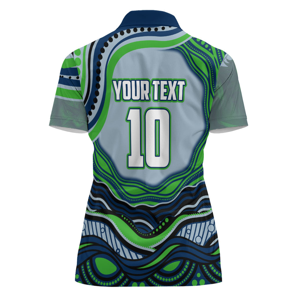 Personalized Canberra Raiders Women Polo Shirt Aboriginal Dot Art - Dreamtime Rugby Mascot