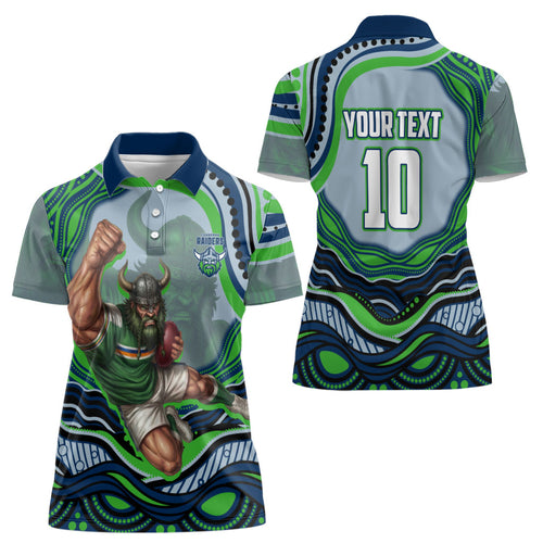 Personalized Canberra Raiders Women Polo Shirt Aboriginal Dot Art - Dreamtime Rugby Mascot