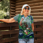 Personalized Canberra Raiders Women Polo Shirt Aboriginal Dot Art - Dreamtime Rugby Mascot