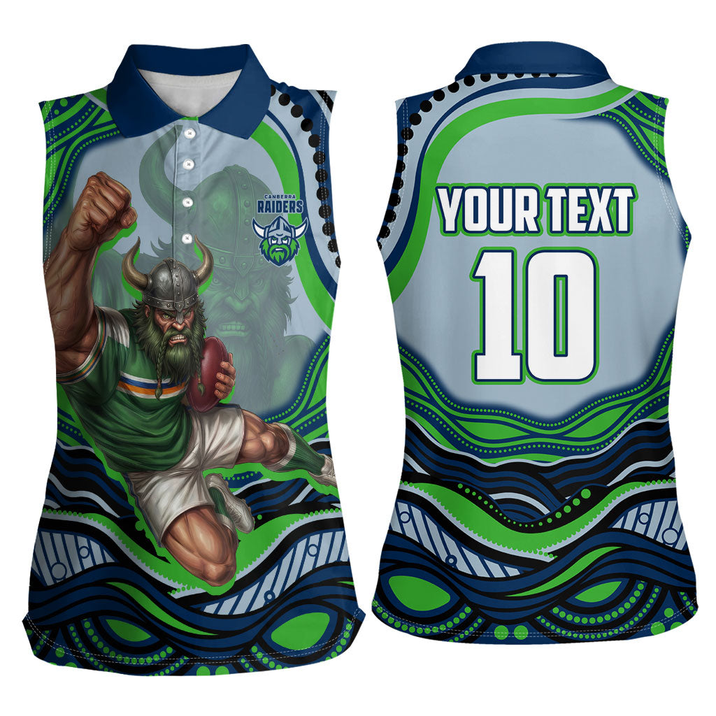 Personalized Canberra Raiders Women Sleeveless Polo Shirt Aboriginal Dot Art - Dreamtime Rugby Mascot