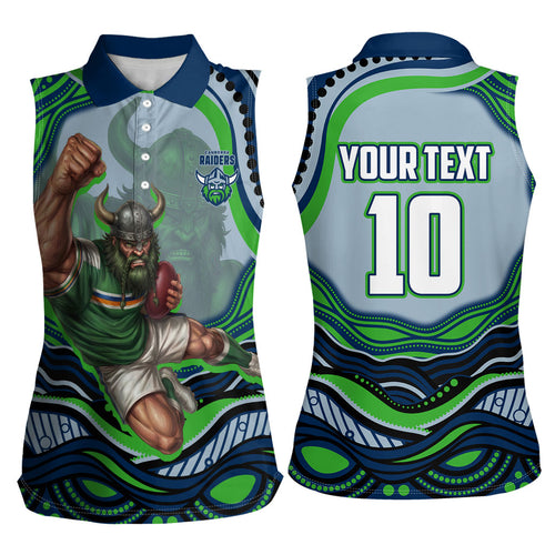 Personalized Canberra Raiders Women Sleeveless Polo Shirt Aboriginal Dot Art - Dreamtime Rugby Mascot