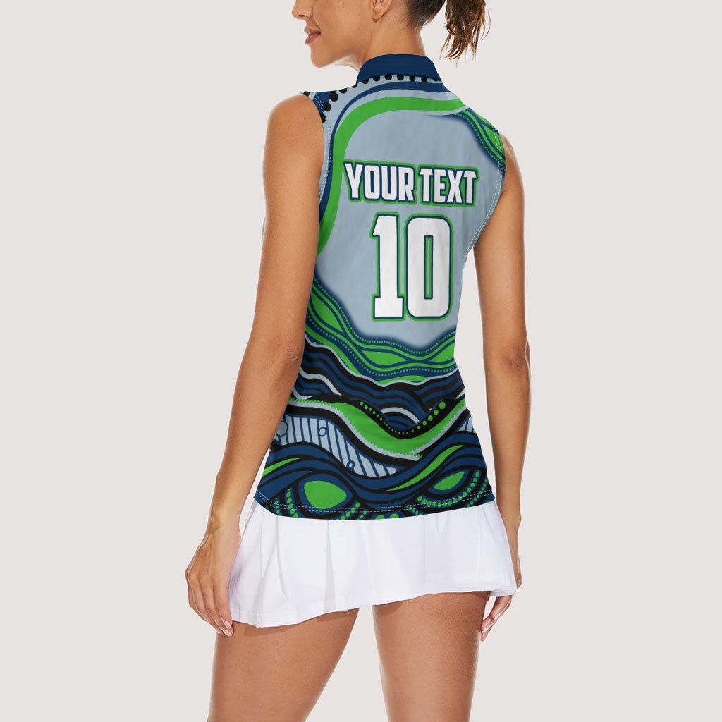 Personalized Canberra Raiders Women Sleeveless Polo Shirt Aboriginal Dot Art - Dreamtime Rugby Mascot