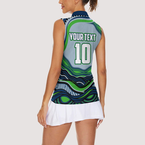 Personalized Canberra Raiders Women Sleeveless Polo Shirt Aboriginal Dot Art - Dreamtime Rugby Mascot