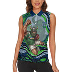 Personalized Canberra Raiders Women Sleeveless Polo Shirt Aboriginal Dot Art - Dreamtime Rugby Mascot