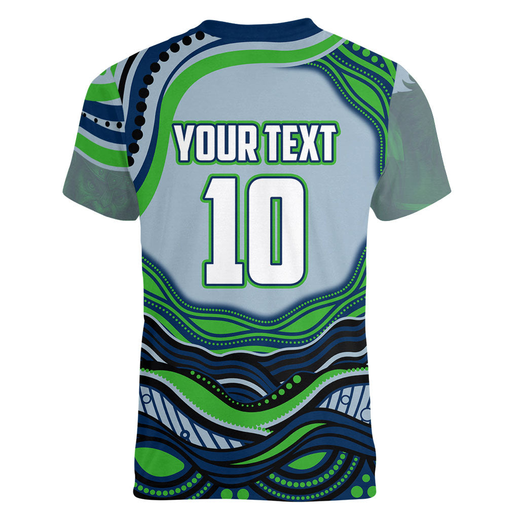 Personalized Canberra Raiders Women V-Neck T-Shirt Aboriginal Dot Art - Dreamtime Rugby Mascot