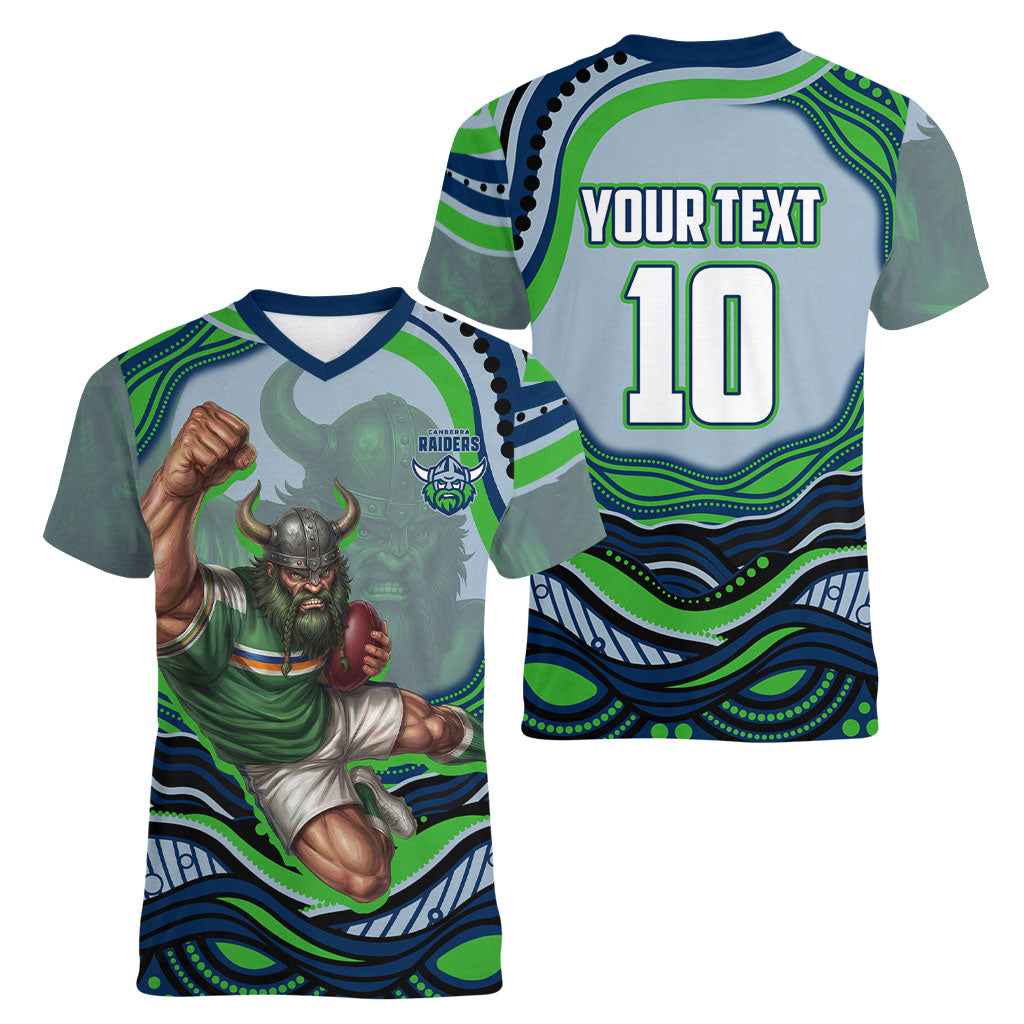 Personalized Canberra Raiders Women V-Neck T-Shirt Aboriginal Dot Art - Dreamtime Rugby Mascot