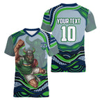 Personalized Canberra Raiders Women V-Neck T-Shirt Aboriginal Dot Art - Dreamtime Rugby Mascot