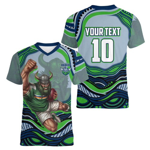 Personalized Canberra Raiders Women V-Neck T-Shirt Aboriginal Dot Art - Dreamtime Rugby Mascot