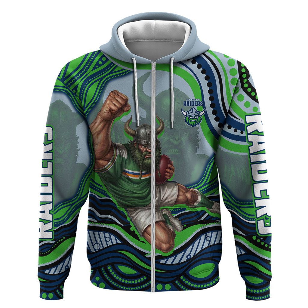 Personalized Canberra Raiders Zip Hoodie Aboriginal Dot Art - Dreamtime Rugby Mascot