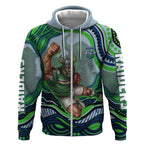Personalized Canberra Raiders Zip Hoodie Aboriginal Dot Art - Dreamtime Rugby Mascot