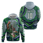 Personalized Canberra Raiders Zip Hoodie Aboriginal Dot Art - Dreamtime Rugby Mascot