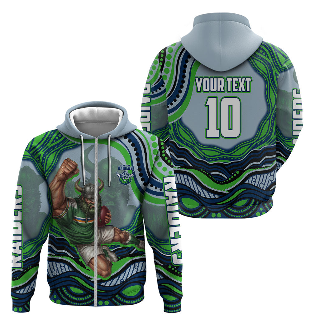 Personalized Canberra Raiders Zip Hoodie Aboriginal Dot Art - Dreamtime Rugby Mascot