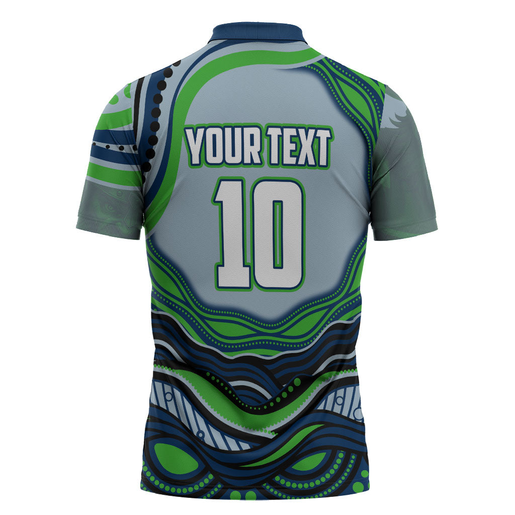 Personalized Canberra Raiders Zipper Polo Shirt Aboriginal Dot Art - Dreamtime Rugby Mascot