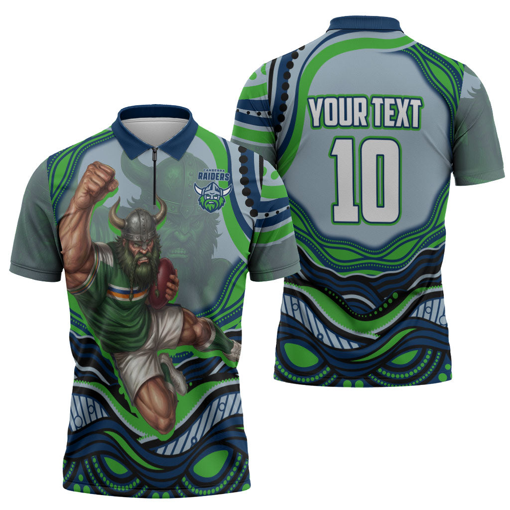 Personalized Canberra Raiders Zipper Polo Shirt Aboriginal Dot Art - Dreamtime Rugby Mascot