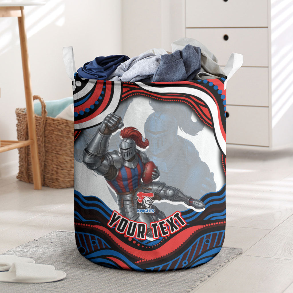 Personalized Newcastle Knights Laundry Basket Aboriginal Dot Art - Dreamtime Rugby Mascot