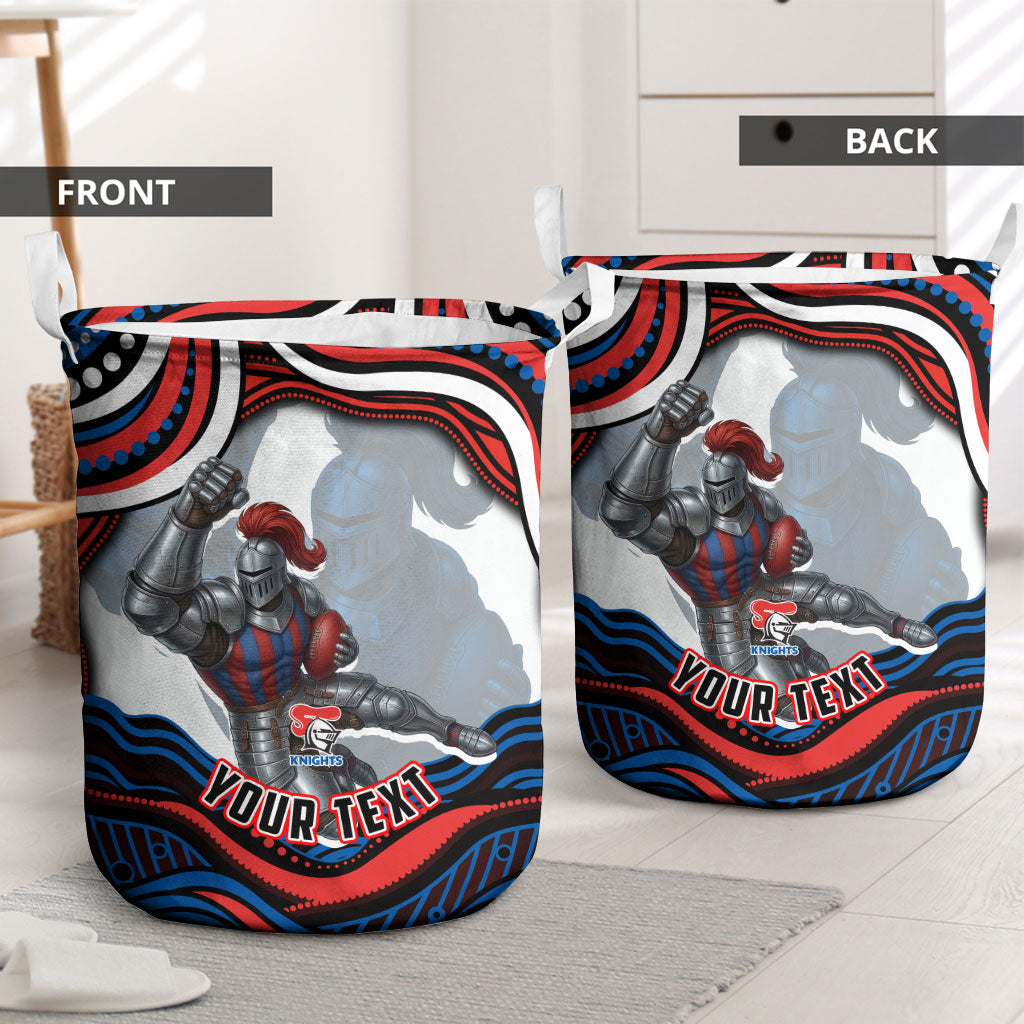 Personalized Newcastle Knights Laundry Basket Aboriginal Dot Art - Dreamtime Rugby Mascot