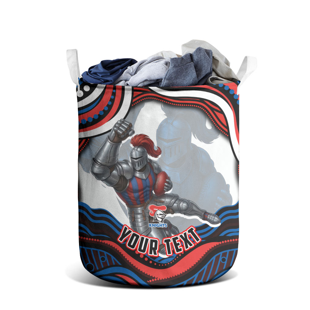 Personalized Newcastle Knights Laundry Basket Aboriginal Dot Art - Dreamtime Rugby Mascot